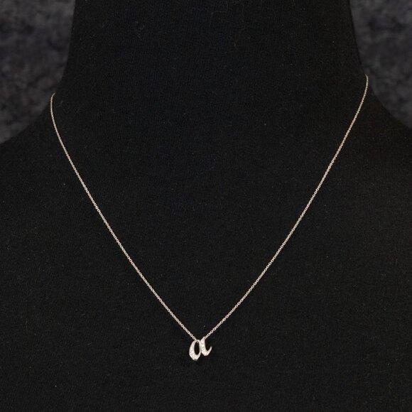 ROBERTO COIN 18k WHITE GOLD DIAMOND SMALL SCRIPT "A" PENDANT WITH CHAIN RETIRED - Picture 2 of 5